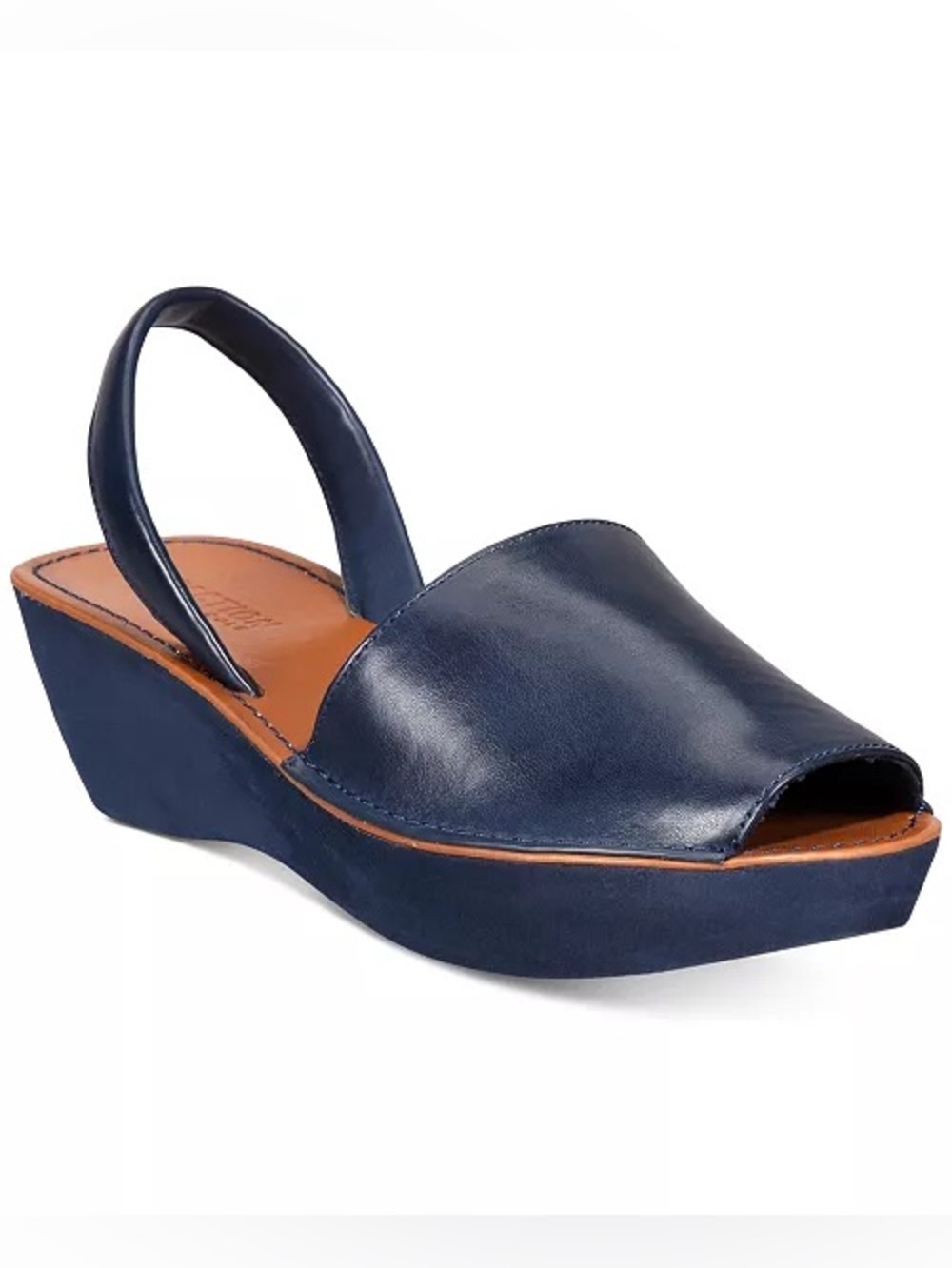 Kenneth Cole Reaction Fine Glass Platform Wedge Sandals in Navy Blue, Size 8